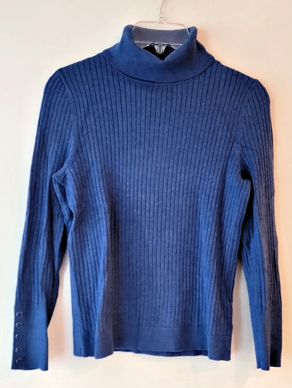 Talbots Ribbed Turtleneck Sweater in Blue Size Medium